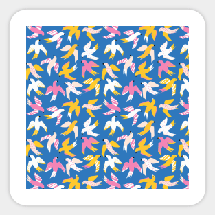 Collage Birds Blue Pink White Yellow Sticker